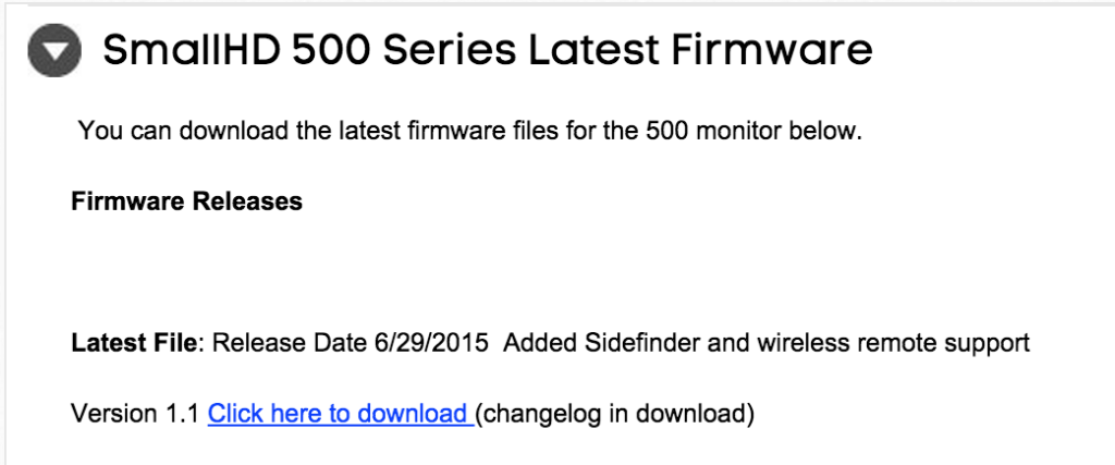 SmallHD 1.1 Firmware update for Sidefinder