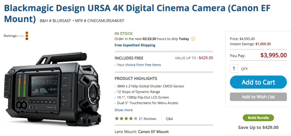 URSA 4K Price Drop