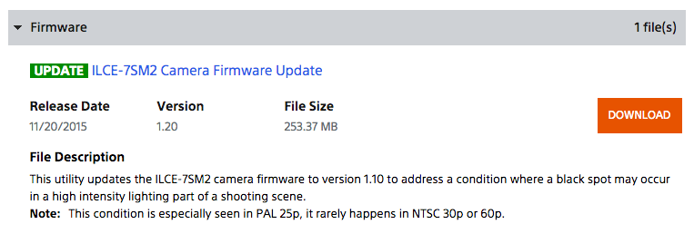 a7s II firmware update